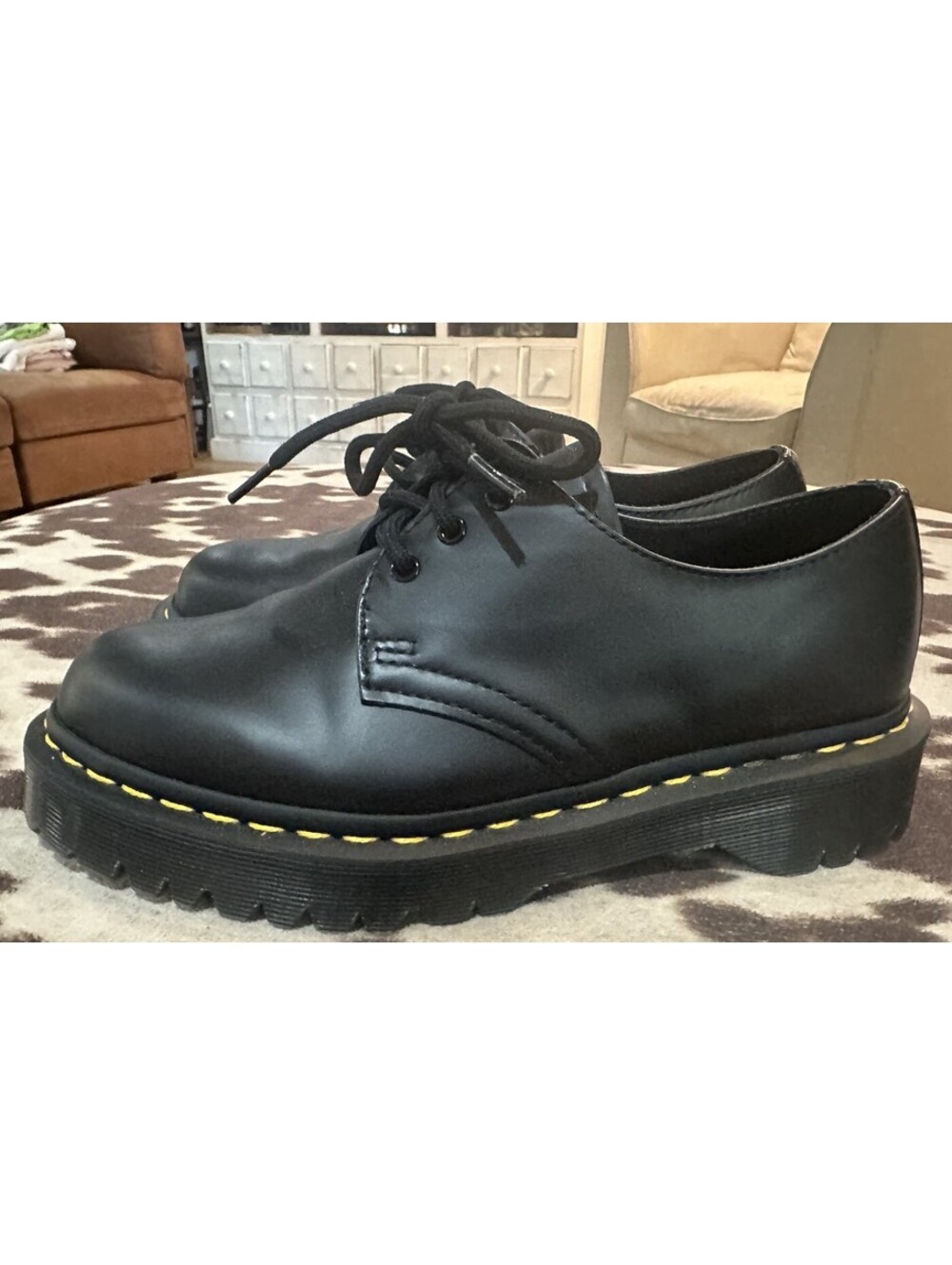 Dr Martens 21084 Black Leather 3 Eye Oxford Shoes Womens 7 Mens 6 Chunky